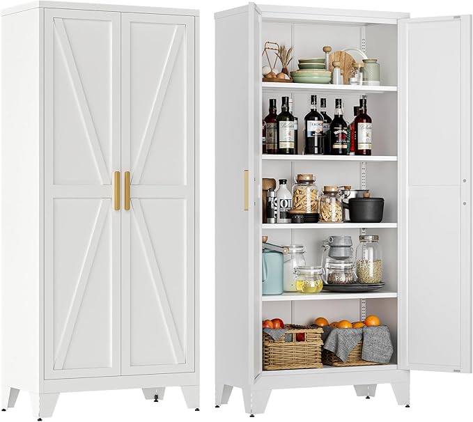 71" Tall Metal Storage Cabinet with 2 Doors and 4 Adjustable Shelves