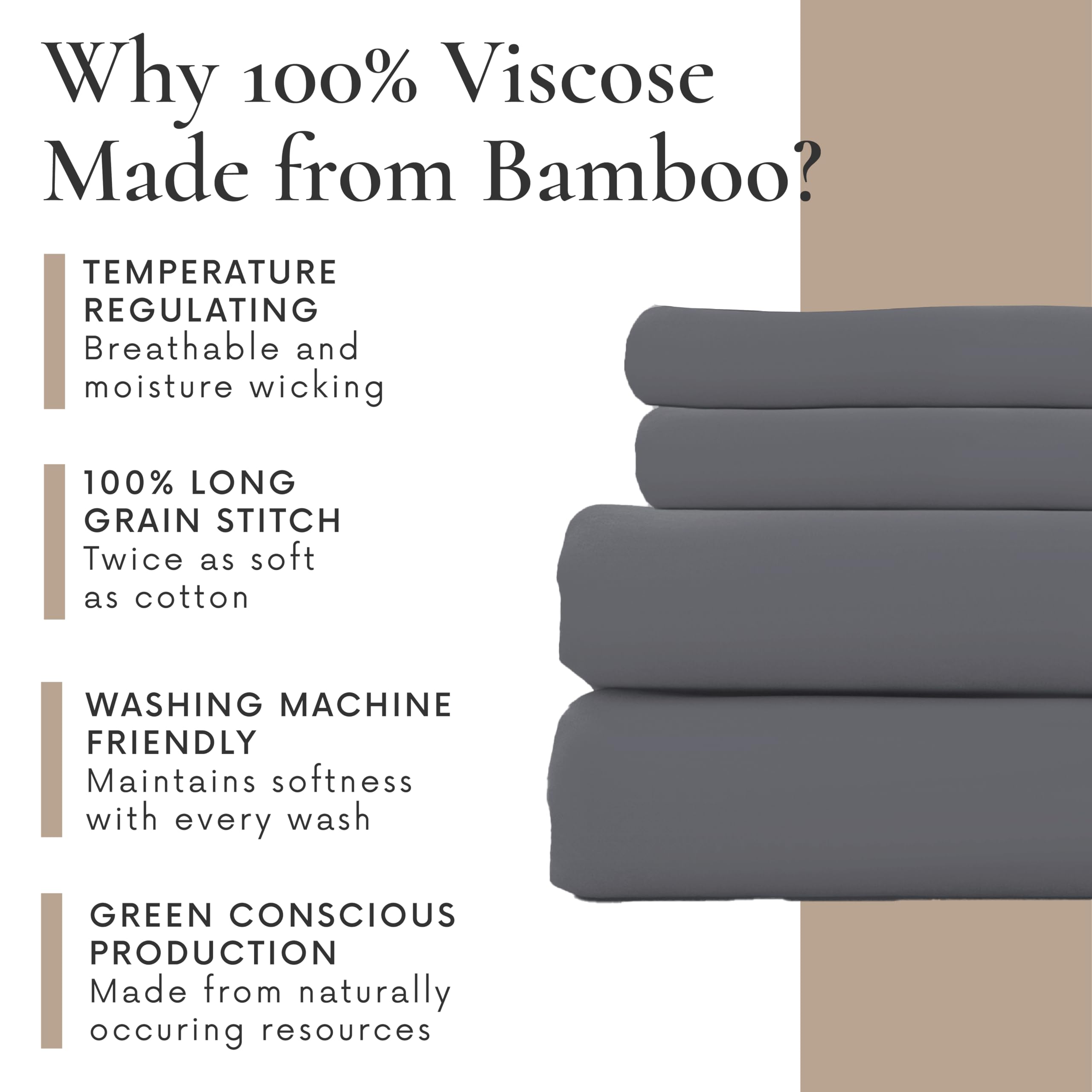 4 Piece King Size Sheets Set - 100% Viscose Made From Bamboo Sheets