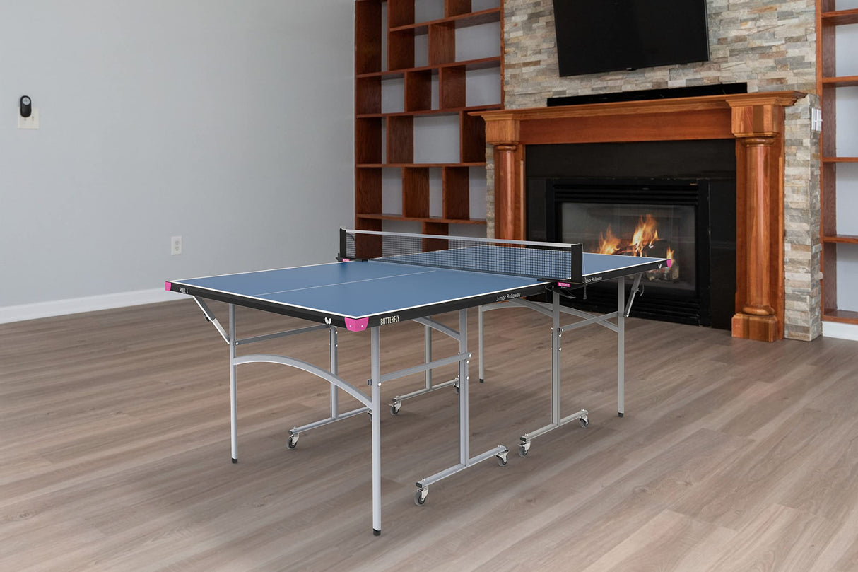 Junior Ping Pong Stationary and Rollaway Tables - 3/4 Size Table Tennis Table - Space Saver Game Table