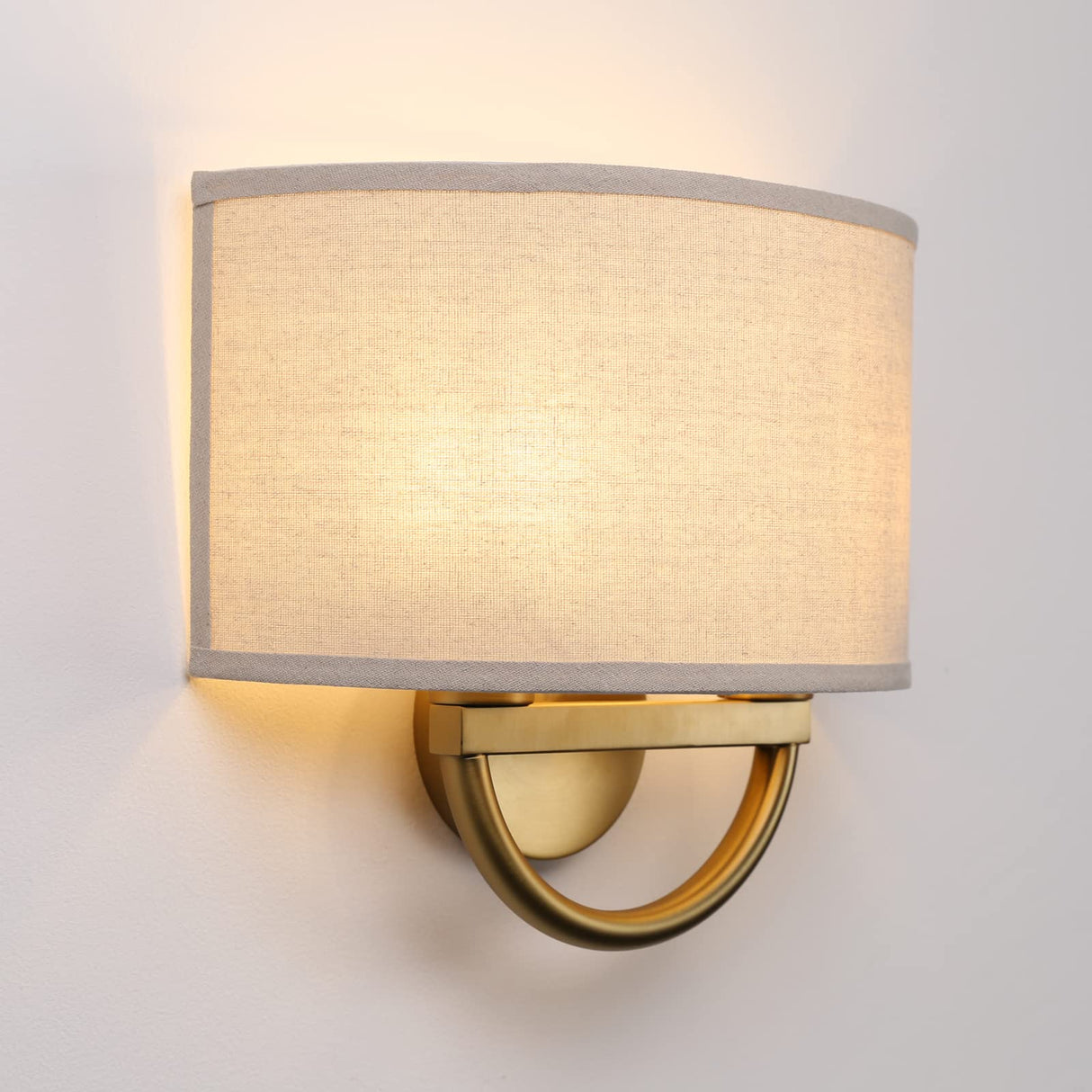 JIMUBEAM Industrial 2-Lights Wall Sconce Fixtures with Linen Fabric Shade, Double Wall Light Lamps Decor for Hallway Bedroom Living Room Bathroom Stairway