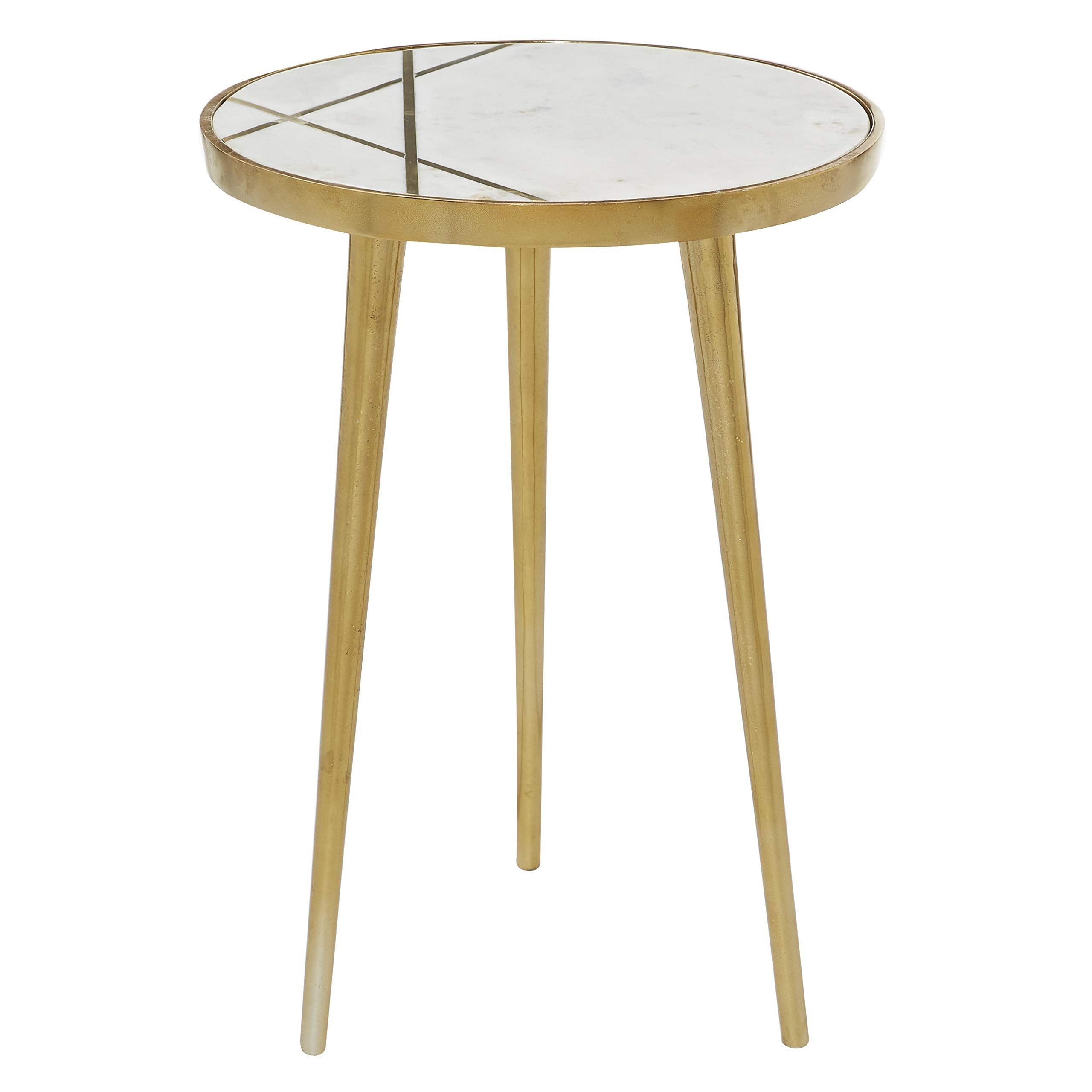 Aluminum Metal Side End Accent Table End Table with Marble Top with Gold Inlay