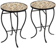 Teal Island Designs Mother of Pearl Modern Black Metal Round Outdoor Accent Side Tables 14" Wide Set of 2 Natural Mosaic Tile Tabletop Curved Legs for Spaces Porch Patio Home House Balcony Deck - Bircata
