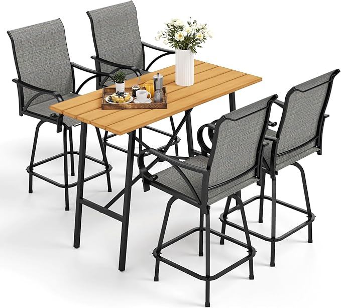 Patio Bar Set of 7 with 1 Heavy Duty Metal Slat Bar Table