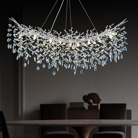 Modern Crystal Chandeliers for Dining Room, 40" Round Gold Tree Branches Chandeliers,