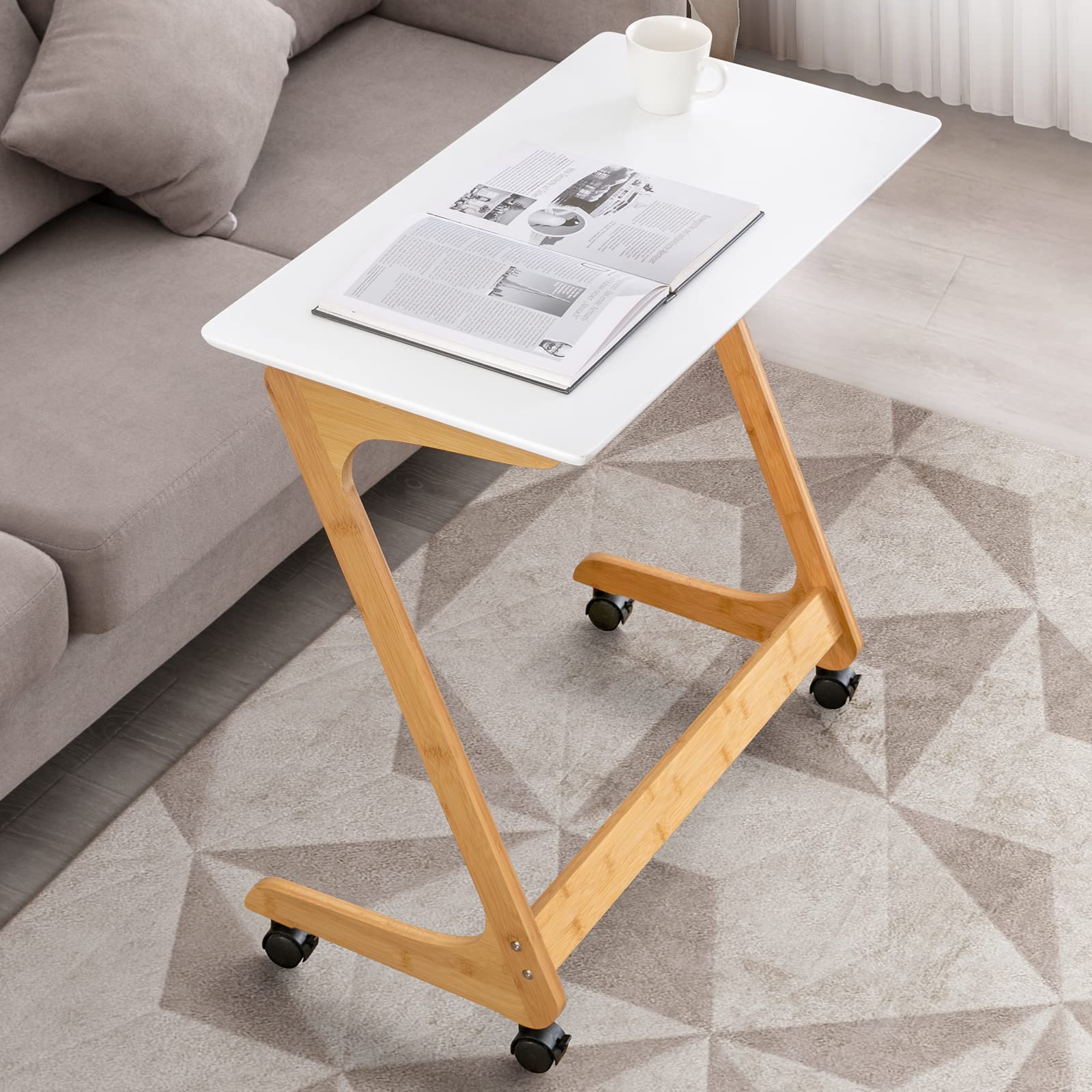 TV Tray Table with Wheels Sofa Side Table with Casters Couch Laptop Desk End Table Snack Tray