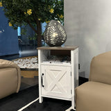 Nightstand with Charging Station, Modern Bedside Table with Barn Door and Shelf, Rustic