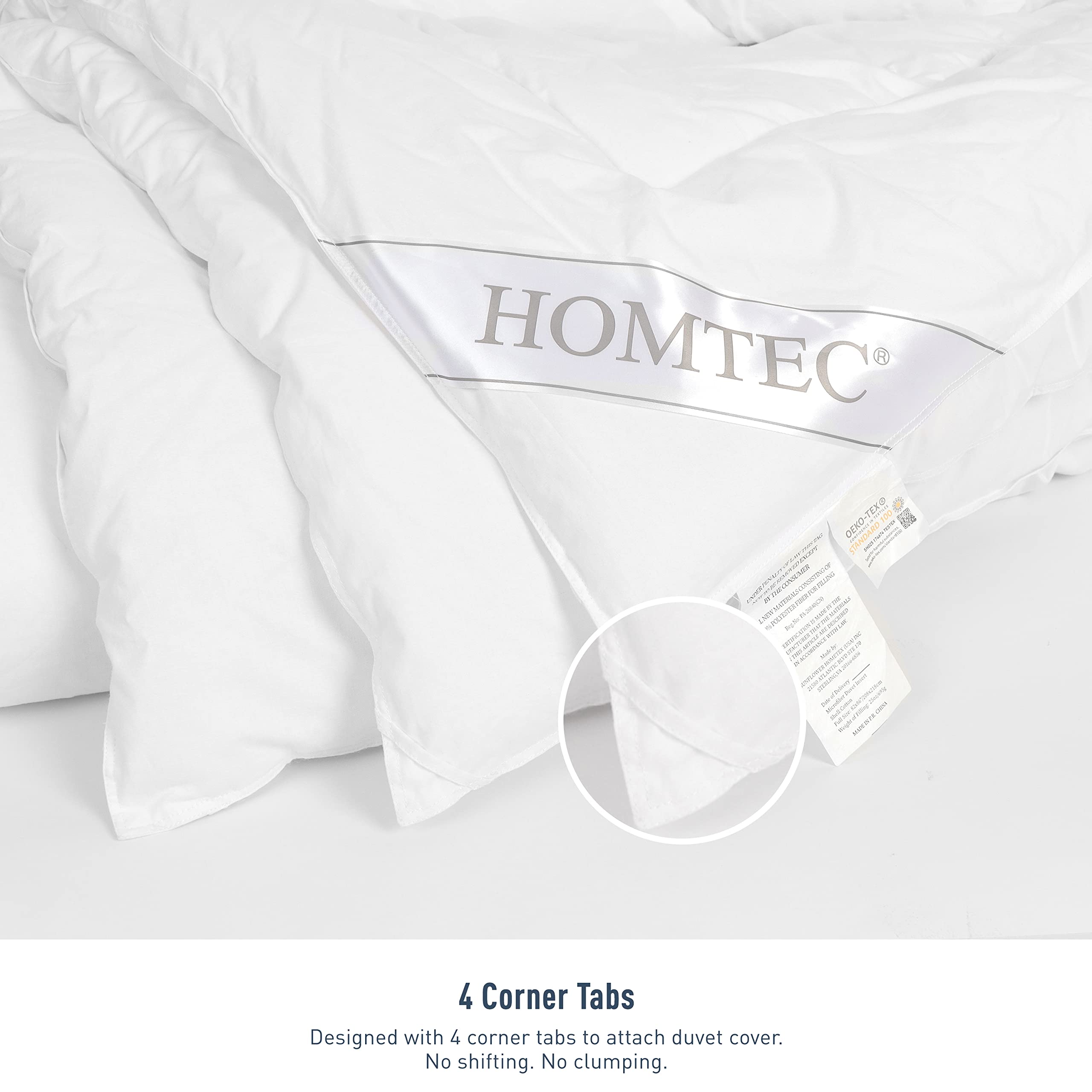 HOMTEC Duvet Insert Cotton Comforter Queen Size White Down Alternative Duvet Insert 100% Cotton Quilted Fluffy Comforter Lightweight All Season 4 Corner Tabs Durable Breathable Noiseless