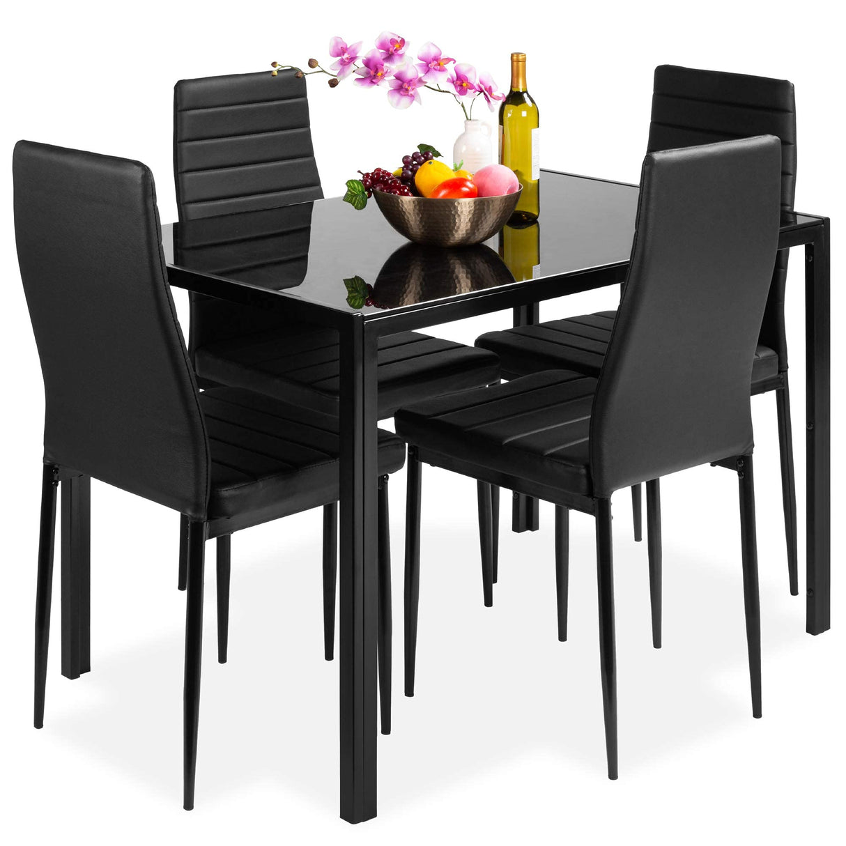 Kitchen Dining Table Set for 4,Modern Tempered Glass Rectangular Dining Table