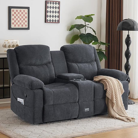 Reclining Sofa - 3 Seat Recliner Sofa with Heat & Massage Function, Wall-Hugger Reclining Sofa for Living Room (Grey)