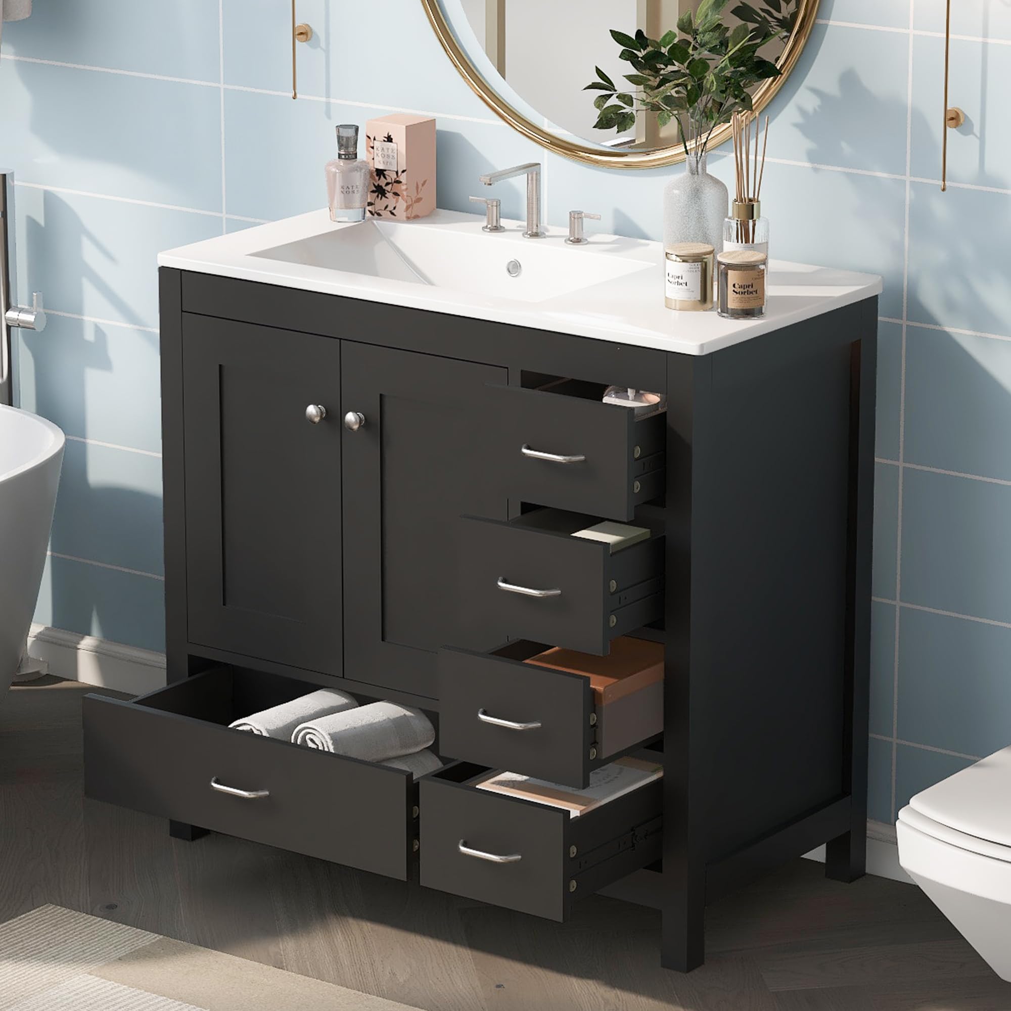 36" Bathroom Vanity with Sink, Free Standing Single Basin Vanity Set