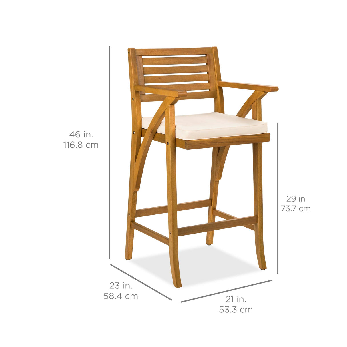 Set of 2 Outdoor Acacia Wood Bar Stools Bar Chairs for Patio, Pool