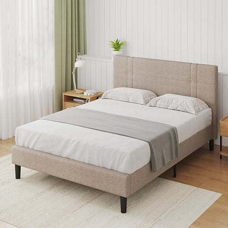 Full Size Bed Frame Upholstered Platform Bed Frame Full Bed Frame with Headboard,