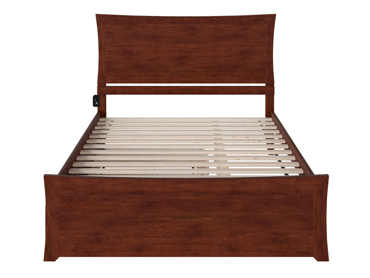 Metro Queen Bed with Matching Footboard and Twin Extra Long Trundle in Walnut