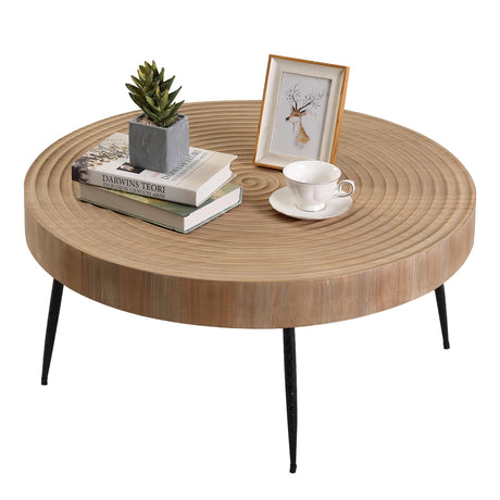 Farmhouse Round Coffee Table Set of 2, Cocktail Table Set, Modern Circle Natural Wood