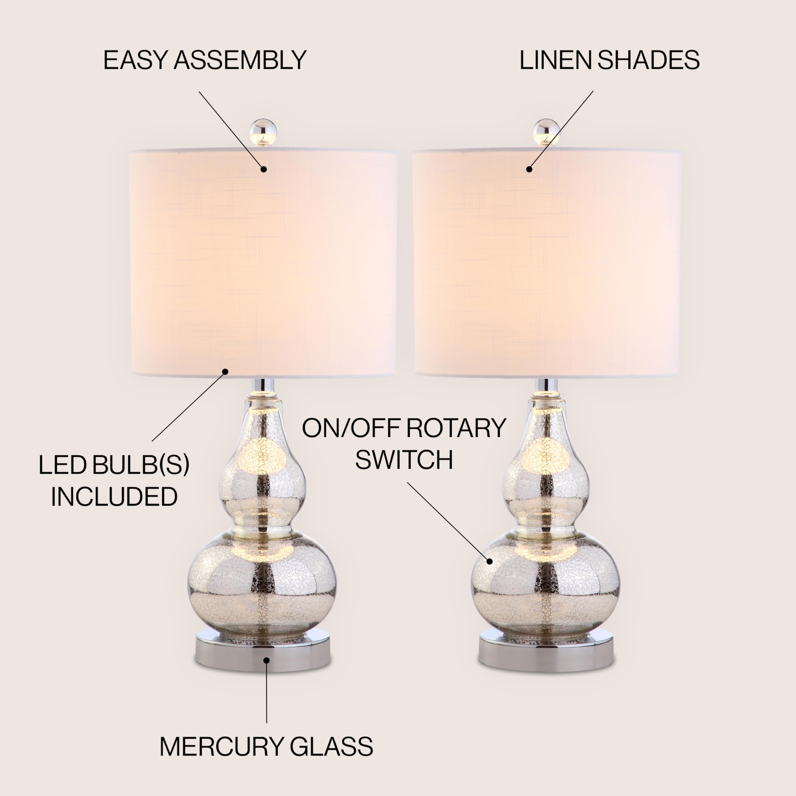 JYL1028C-SET2 Anya 20.5" Mini Glass Lamp(Set of 2) Transitional,Glam,Midcentury