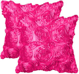 2 Pcs 3D Flowers Throw Pillow Cover, Romantic Decorative Satin Cushion Cover
