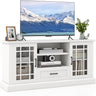 Farmhouse TV Stand for TVs up to 70 Inch, Tall TV Console w/2 Glass Doors