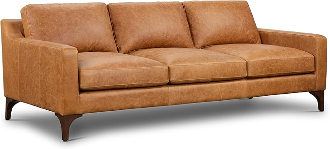 Canale 86" Sofa in Full-Grain Pure-Aniline Italian Leather in Cognac Tan