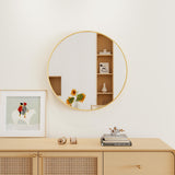 28" Wall Circle Mirror for Bathroom, Gold Round Mirror for Wall, Hanging Round Mirror