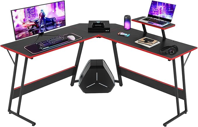 L Shaped Gaming Desk, Computer Corner Desk with Monitor Riser Stand