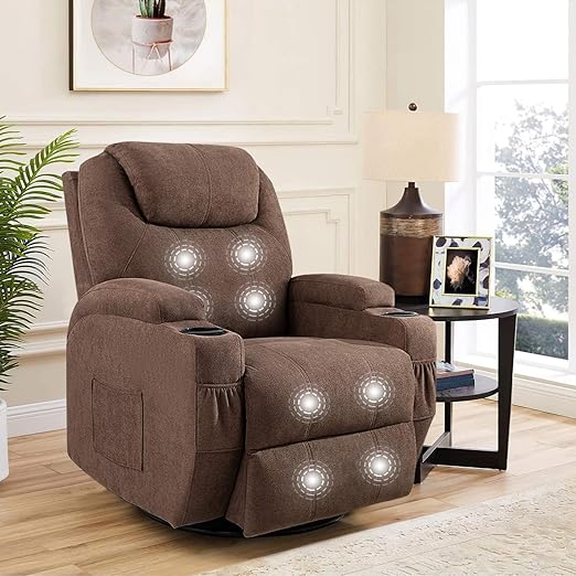 RelaxNest Swivel Rocker Recliner with Massage, Cup Holders & Side Pockets