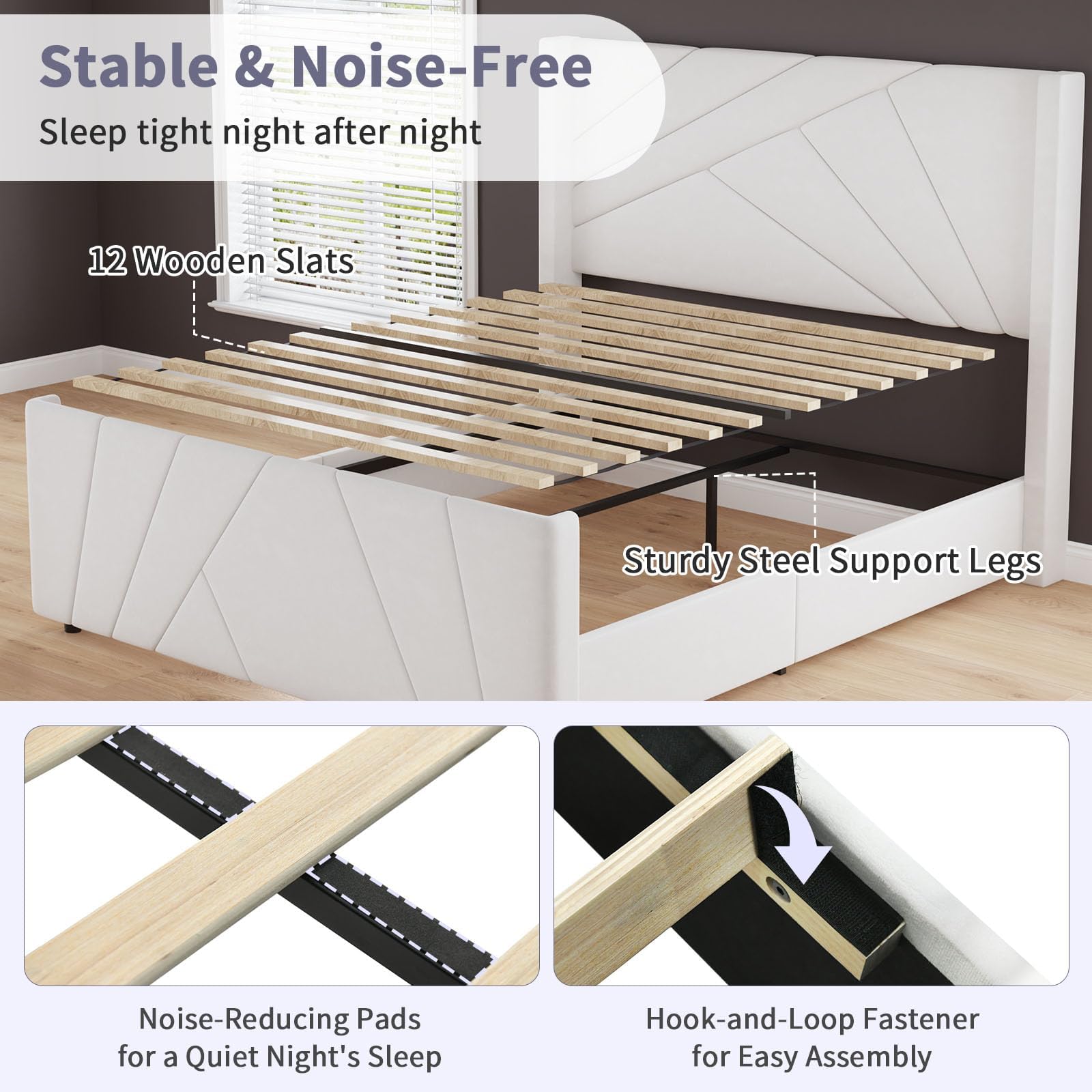 Queen Velvet Platform Bed with Geometric Tufted Headboard