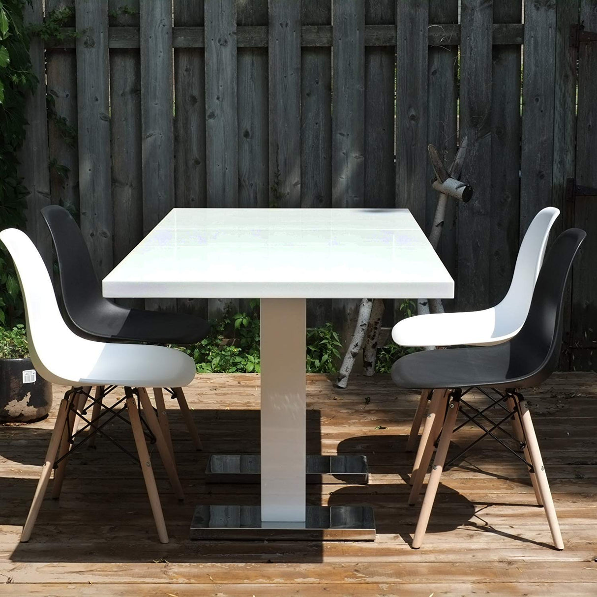 Extendible Dining Table Pedestal Table MDF High-Gloss White