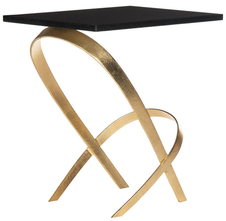 Home Collection Dovie Black and Gold Leaf Glass Top Side Table