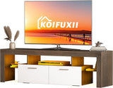 Modern TV Stand Glossy White - TV Console with Led Lights and Storage Drawers