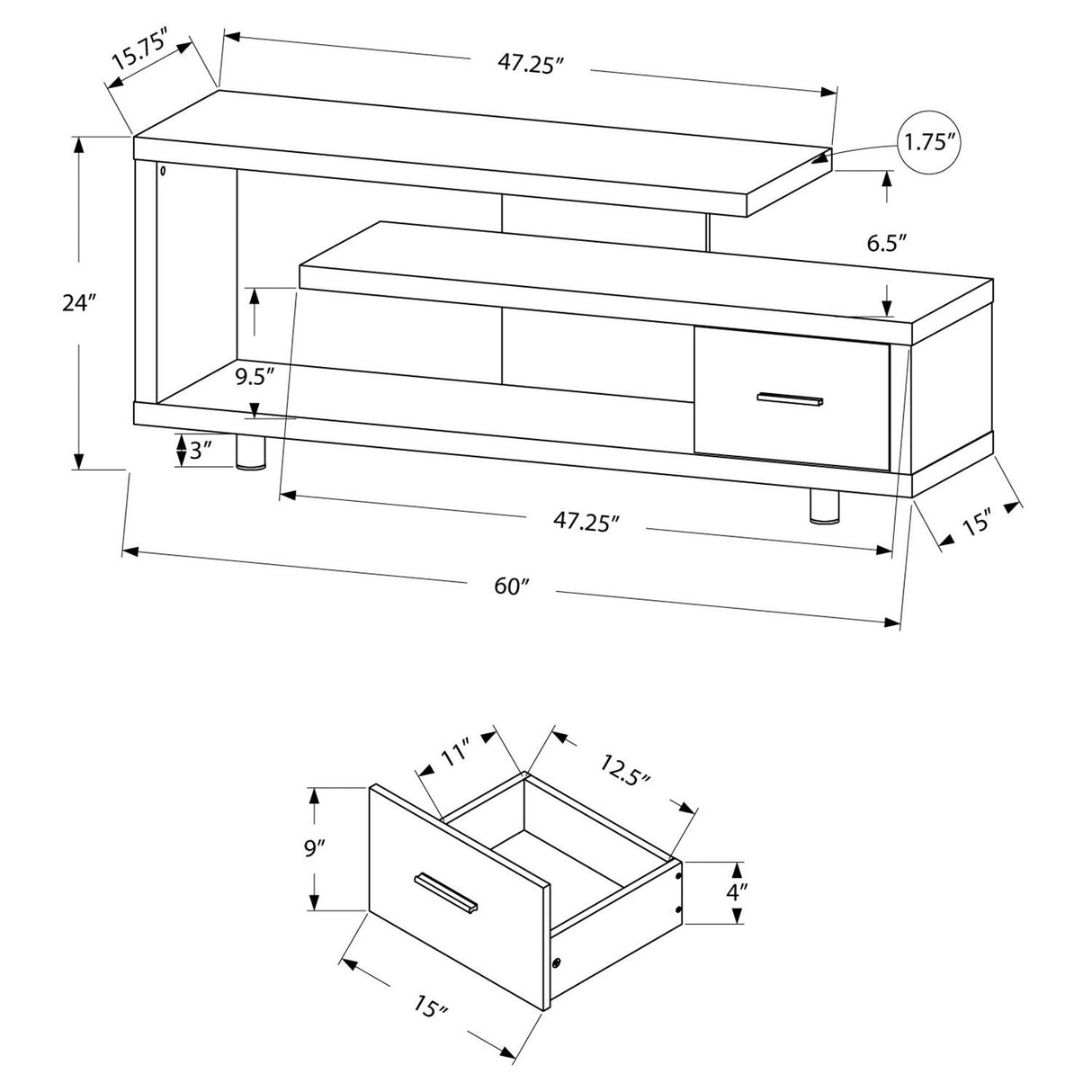 Furniture White Hollow-Core 60" L TV Console