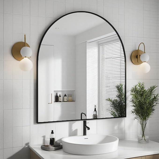 Arched Mirror Black Wall Mounted Mirrors, Bathroom Mirror