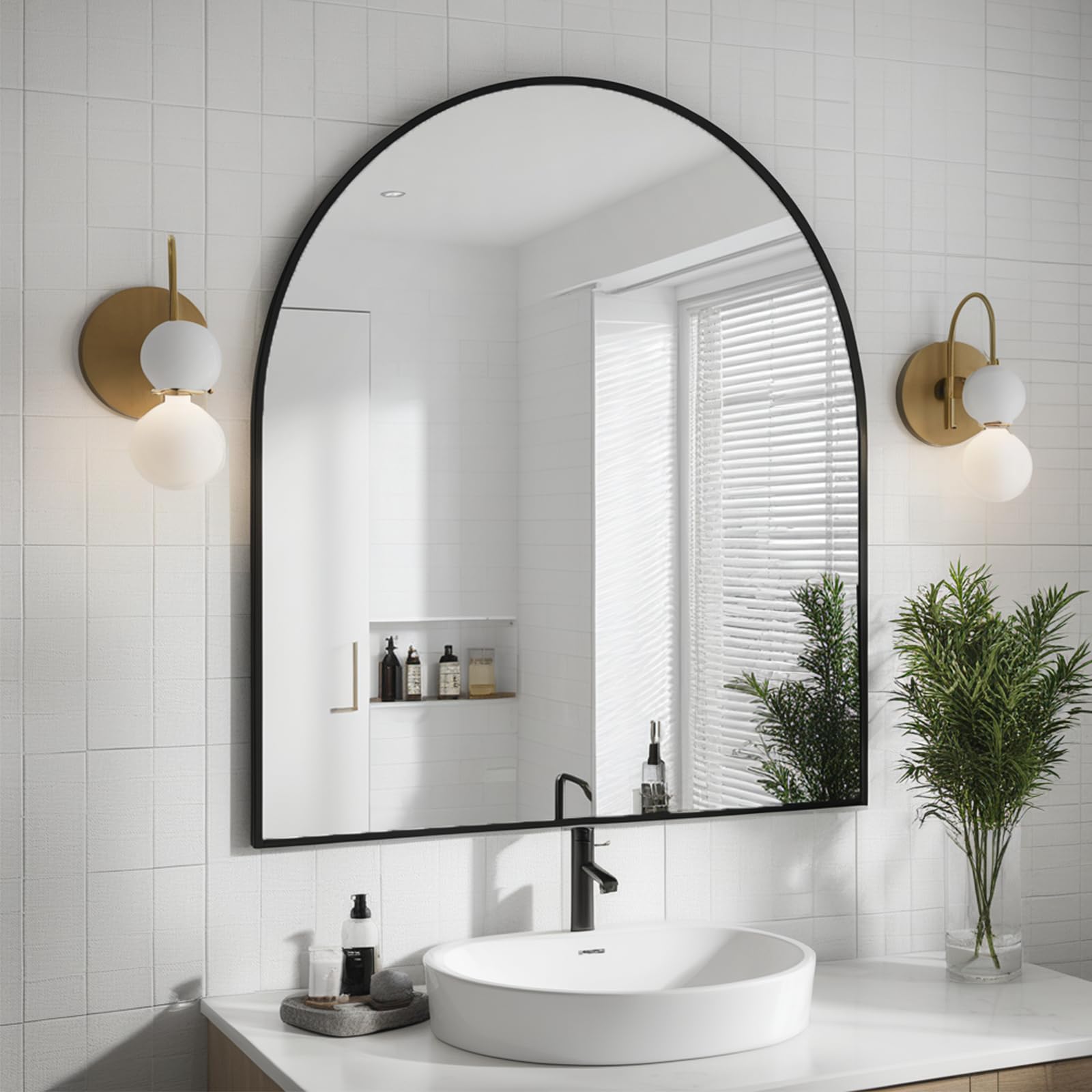 Arched Mirror Black Wall Mounted Mirrors, Bathroom Mirror