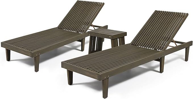 Vernon Outdoor Acacia Wood Chaise Lounge Set, Teak Finish