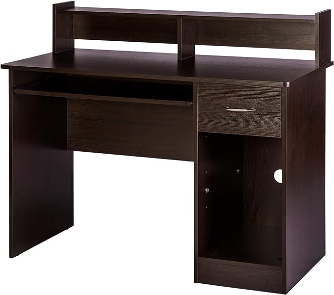 Essential Computer Desk, Hutch with Pull-Out Keyboard, Black