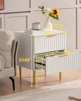 White Night Stand Set 2, Wide Fluted Nightstand