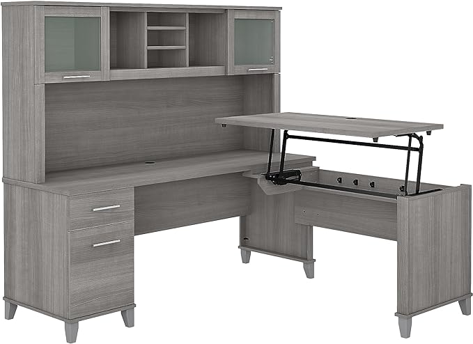 ErgoLift 3-Position L-Shaped Desk with Hutch & Adjustable Standing Feature