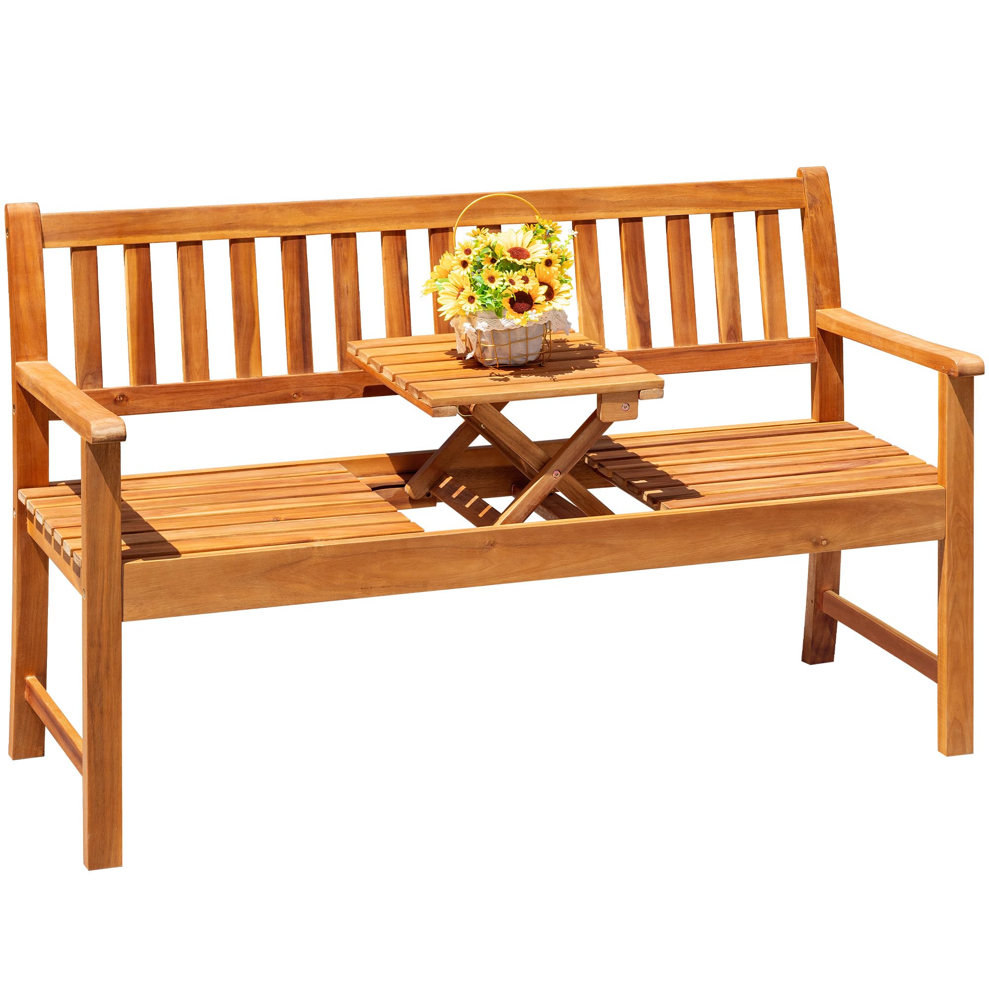 Outdoor Bench, 2-Person Garden Bench, Patio Wood Bench Outdoor Loveseat