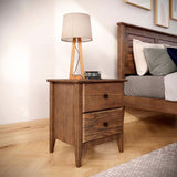 Nightstand Provides Charming Style & Contemporary Function. 2 Drawer Bed Organizer Offers Spacious Storage Compartments for Your Bedroom. Walnut Brown Solid Wood Creates Timeless Feel