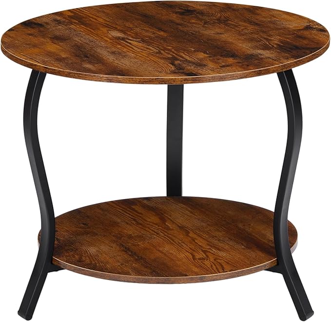Small Round Coffee Table with Open Storage,23" 2-Tier Coffee Side Tables for Small