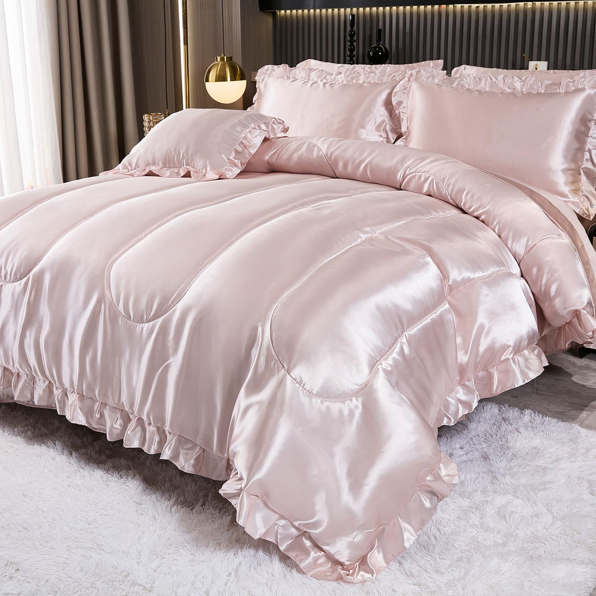 Comforter Set with Sheet Set Queen 8 Pieces Light Pink Bedding Set