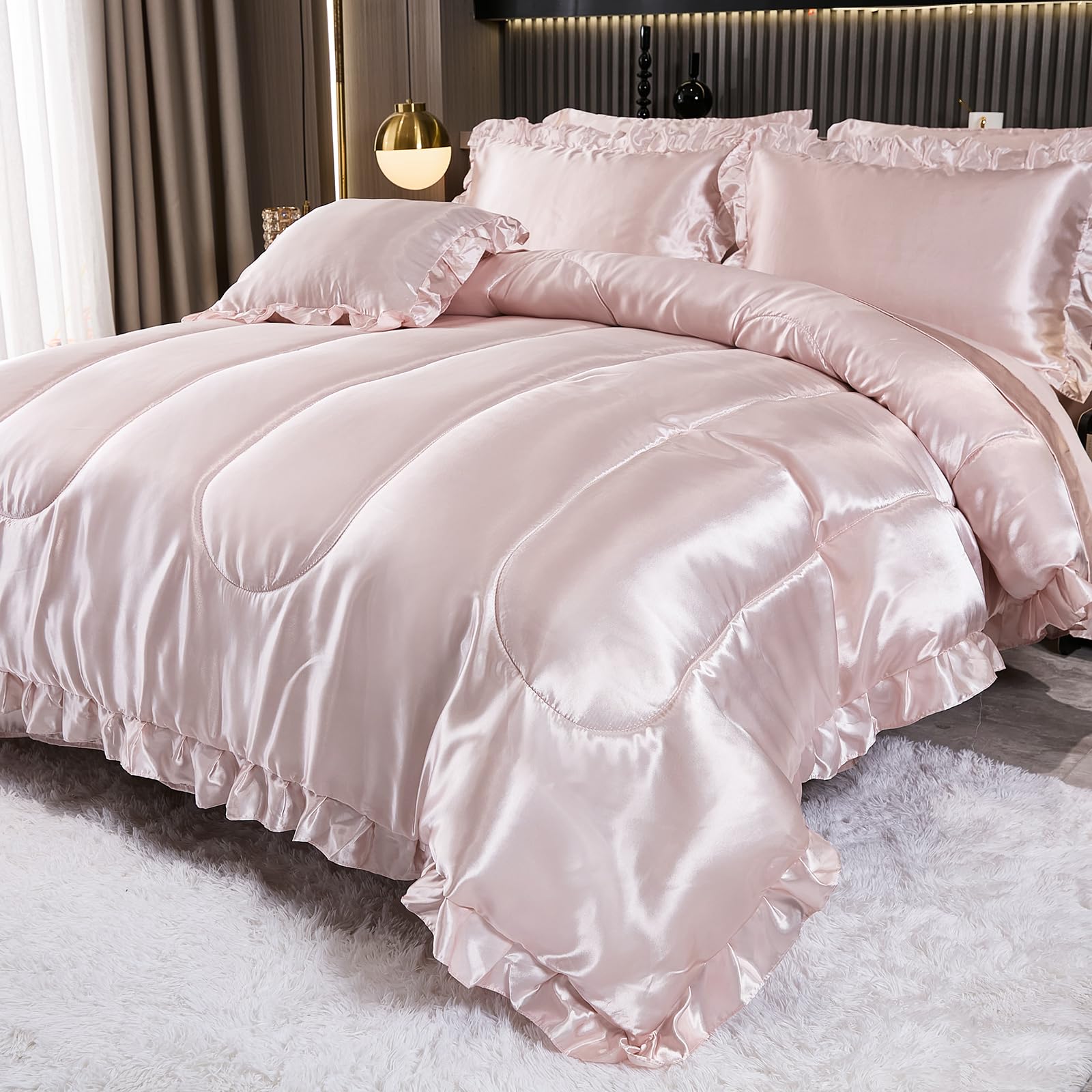 Comforter Set with Sheet Set Queen 8 Pieces Light Pink Bedding Set