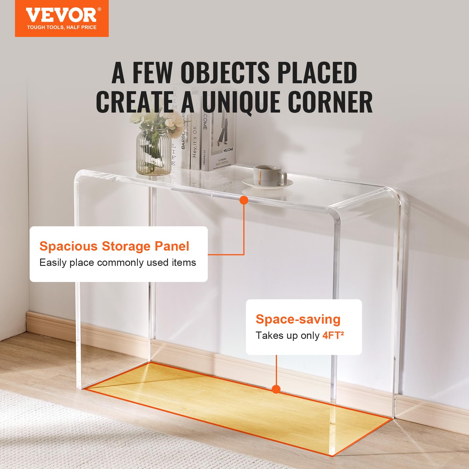 Clear Acrylic Console Table - Modern U-Shaped Entryway Desk