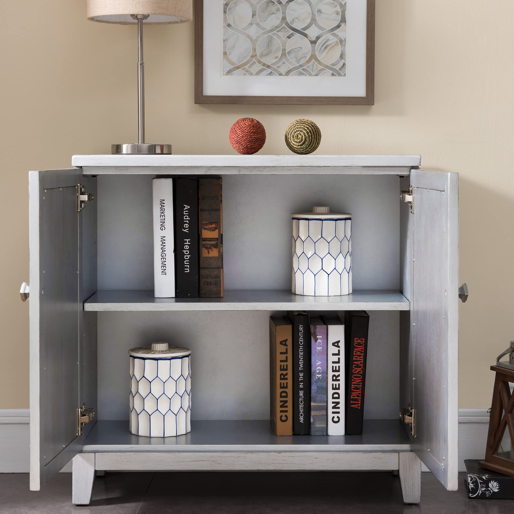 Mirrored Diamond Filigree Hall Console Cabinet