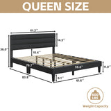 Queen Bed Frame Upholstered Queen Bed Frame Platform with Headboard Linen Fabric Headboard Wooden Slats Support,