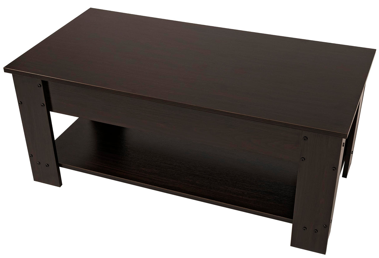 Lift Top Coffee Table with Hidden Compartment and Storage Shelf, Espresso