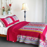 Bedding [Classical Rose] 3-Pieces Floral Printed-Quilted Cotton Quilt Set (Full/Queen Size)