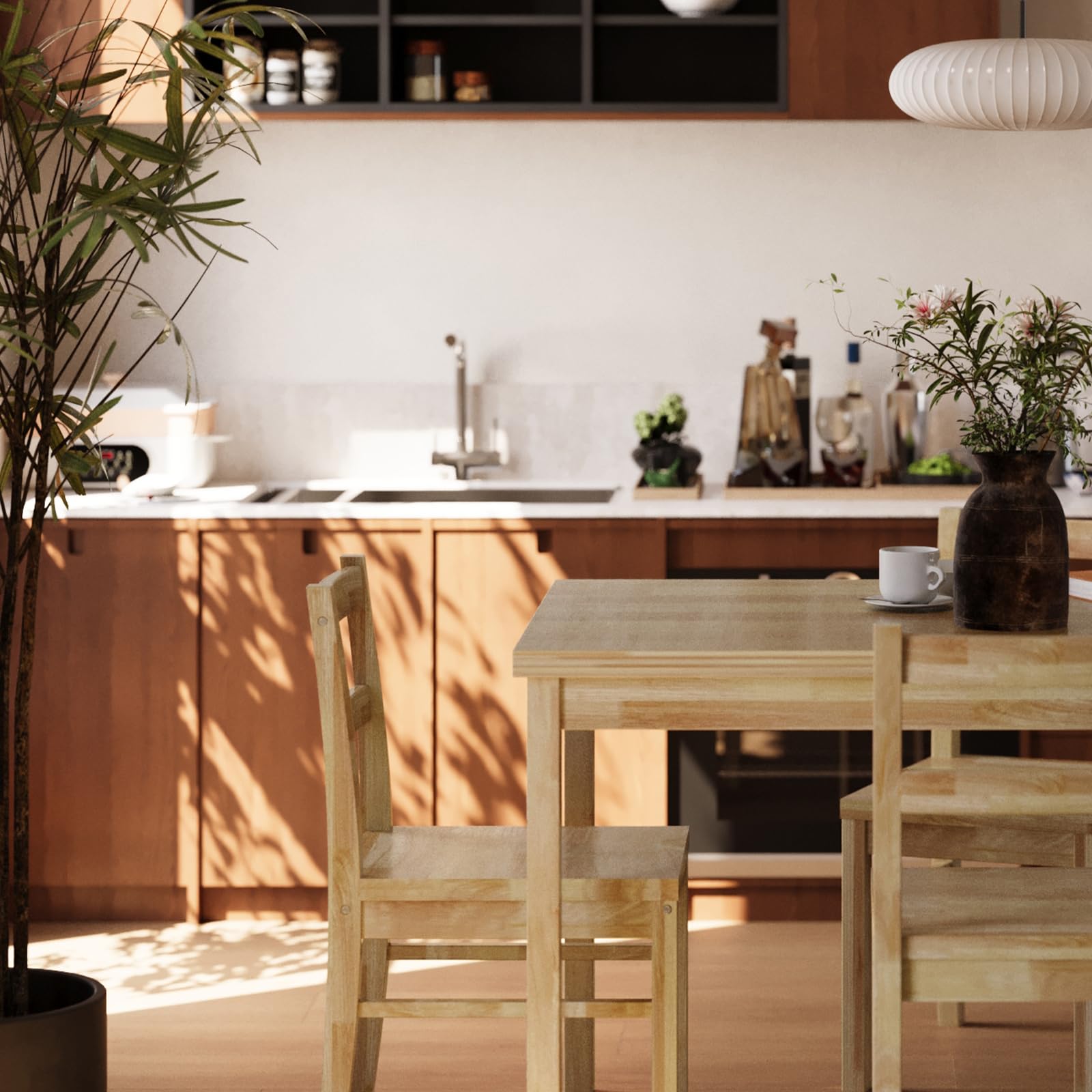 43.3" Solid Wood Dining Table Set for 4 with Chairs - Natural Finish