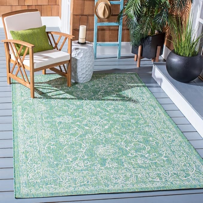 Courtyard Collection 5'3" x 7'7" Black/Ivory CY8680 Indoor-Outdoor Waterproof Easy-Cleaning Patio Backyard Mudroom Area-Rug