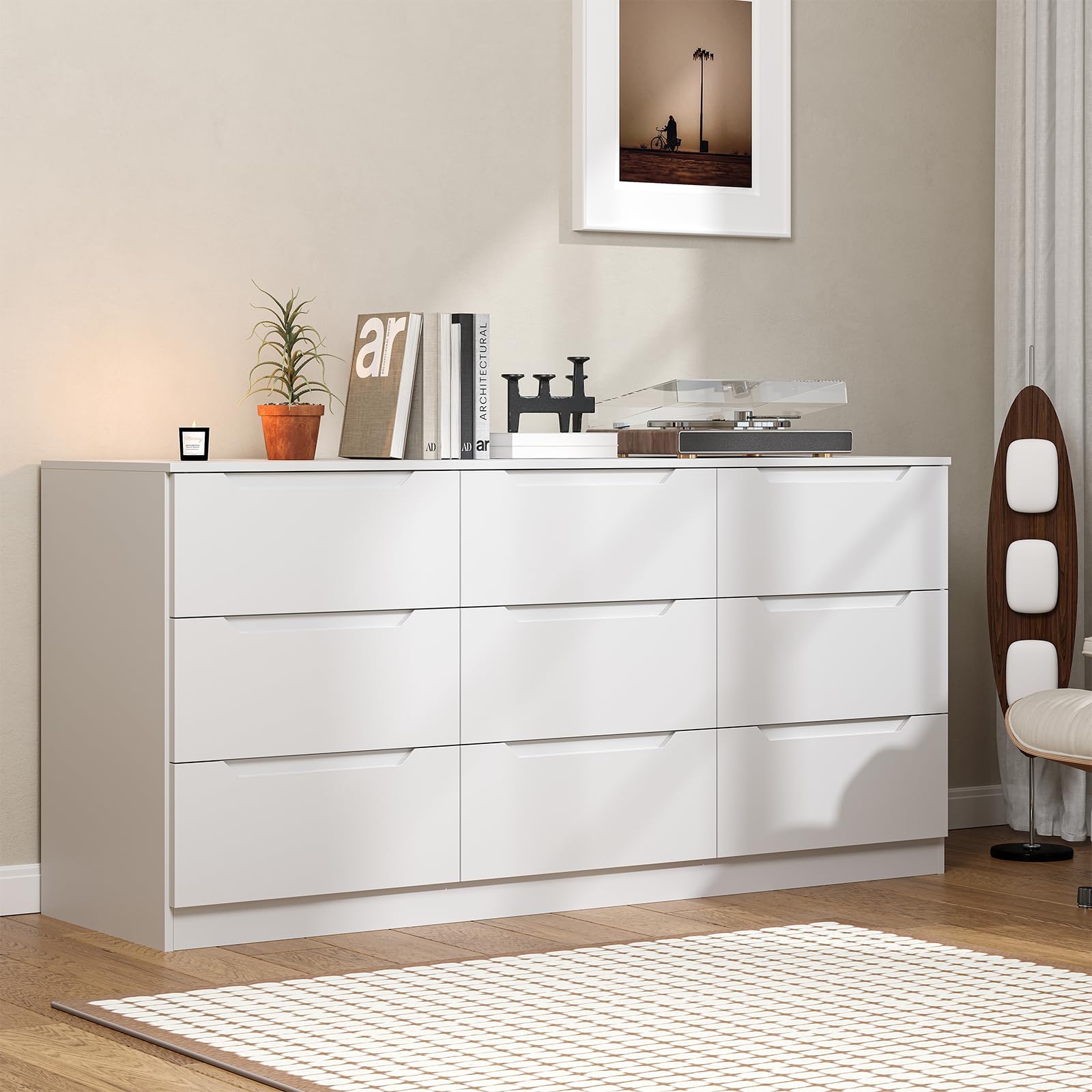 9 Drawer Dresser,62” Wide Chest of Drawer Dresser, Modern Storage Cabinets