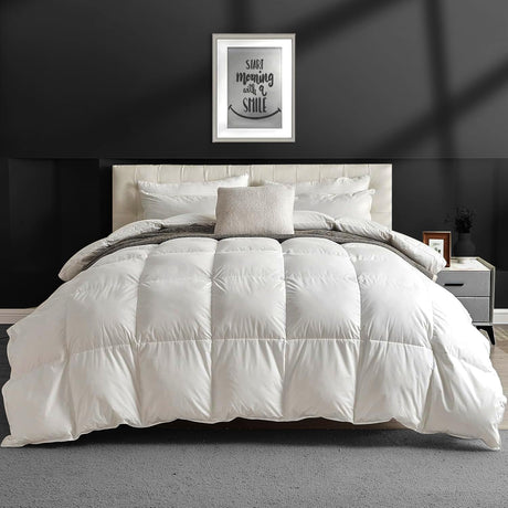 Light Feather Down Fibers Comforter Queen Size, All Seasons White Ultra Soft Duvet Insert, Filled with Feather and Down Fibers Duvet, with Soft Cotton Blend Cover 90×90 inches